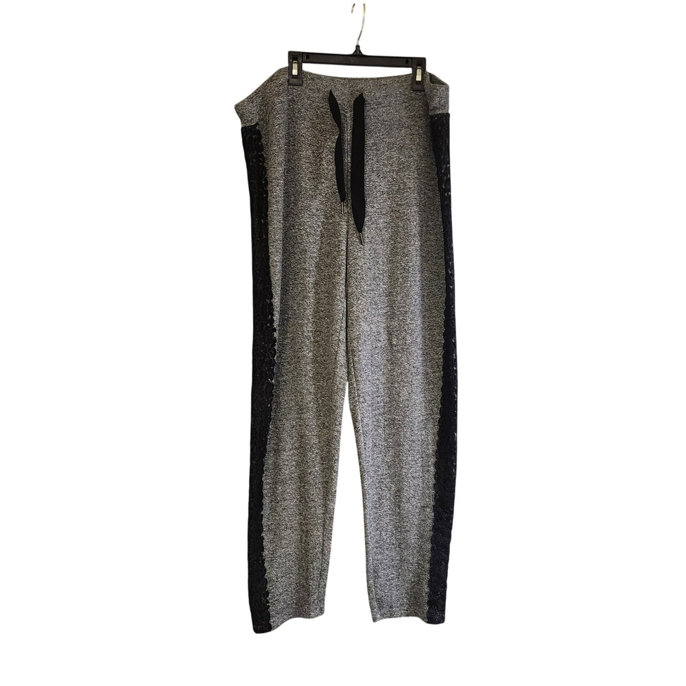 Chicos Zenergy Gray Marl Lace Side Stripe Knit Pants Drawstring Womens Size 2 L